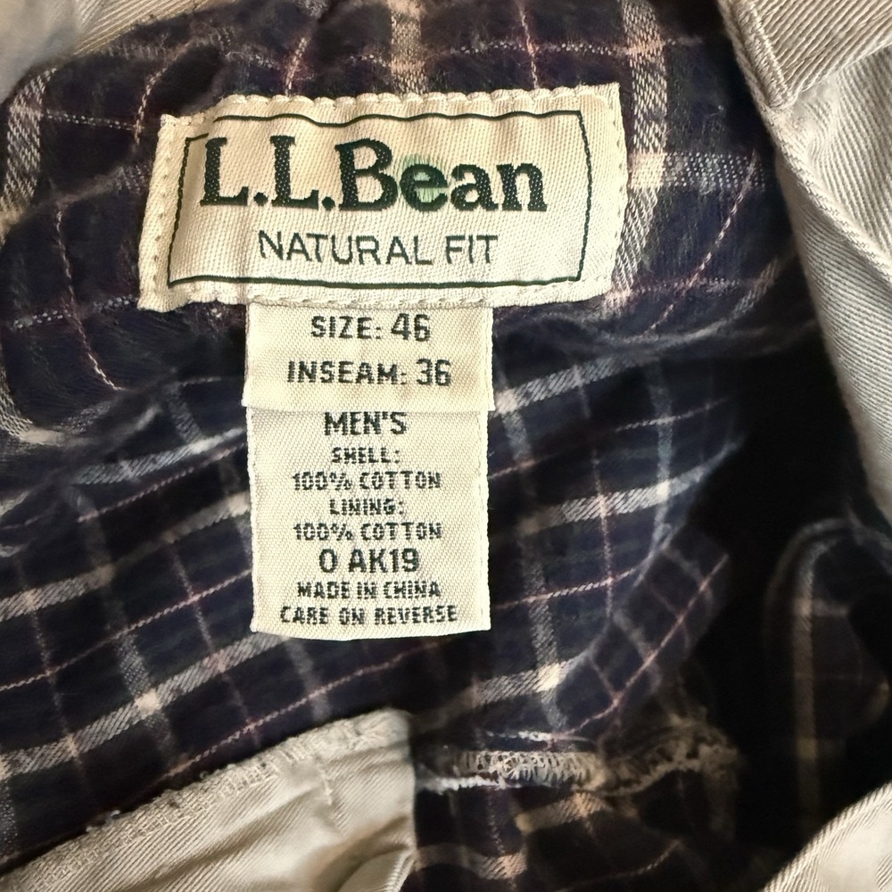 LL Bean Mens 46x36 Khaki Beige Double L Natural Fit Plaid Fleece Lined Pants - Picture 8 of 13